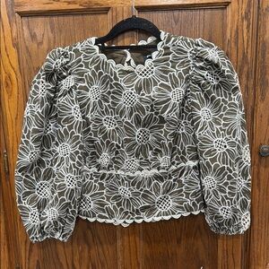 Express Open Back Embroidered Top - Green and White